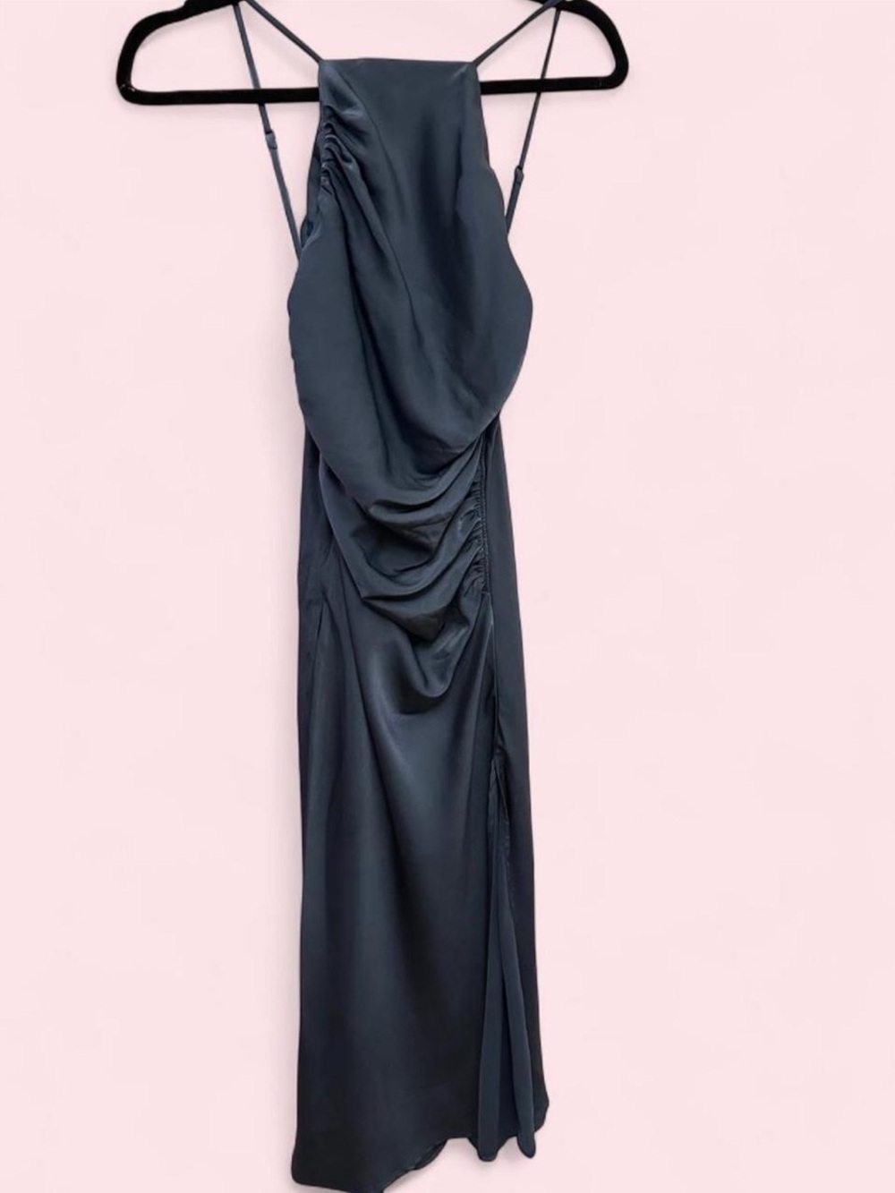 Astr The Label - Square Neck Steel Blue  Satin Draped Gown